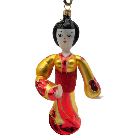 Vintage Christopher Radko Blown Glass Ornament Fan Dancer Geisha FLAW READ - Picture 1 of 8